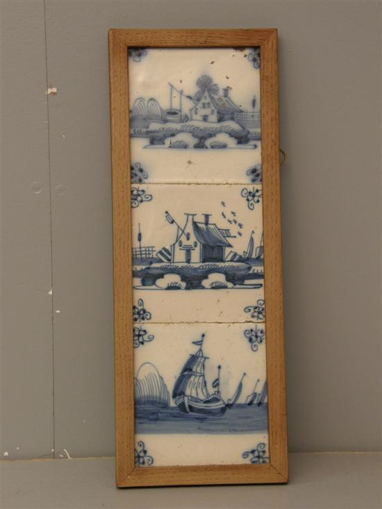 Appraisal: Three th century Delft blue and white tiles each x