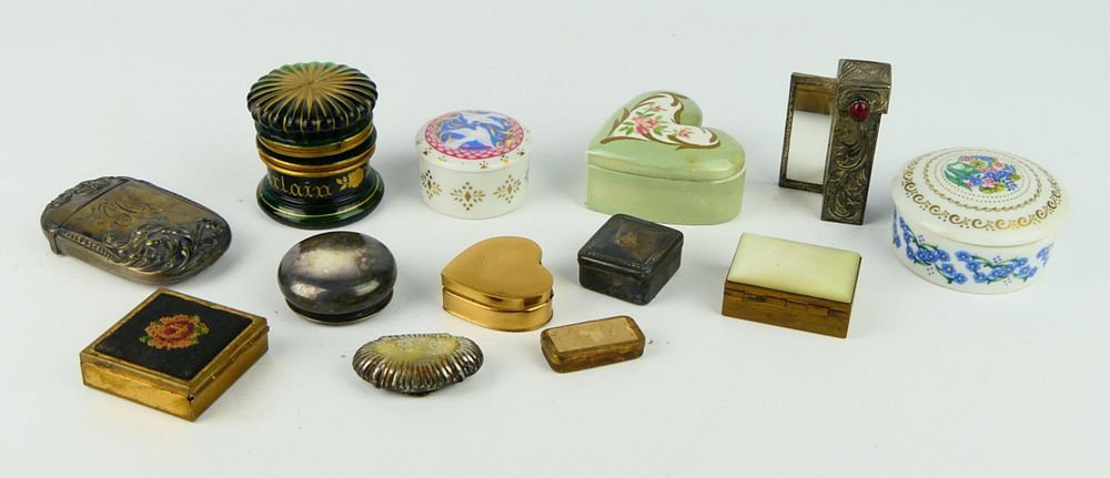 Appraisal: COLLECTION OF VINTAGE PORCELAIN STERLING BOXES Total of to include