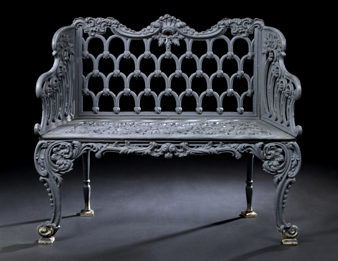 Appraisal: Victorian-Style Cast-Iron Garden Bench in the Gothic taste the back