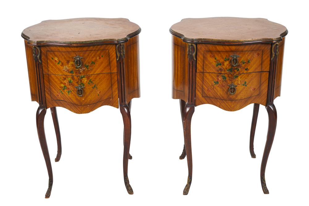 Appraisal: PAIR OF GILT METAL-MOUNTED PARQUETRY NIGHTSTANDScirca s each with two