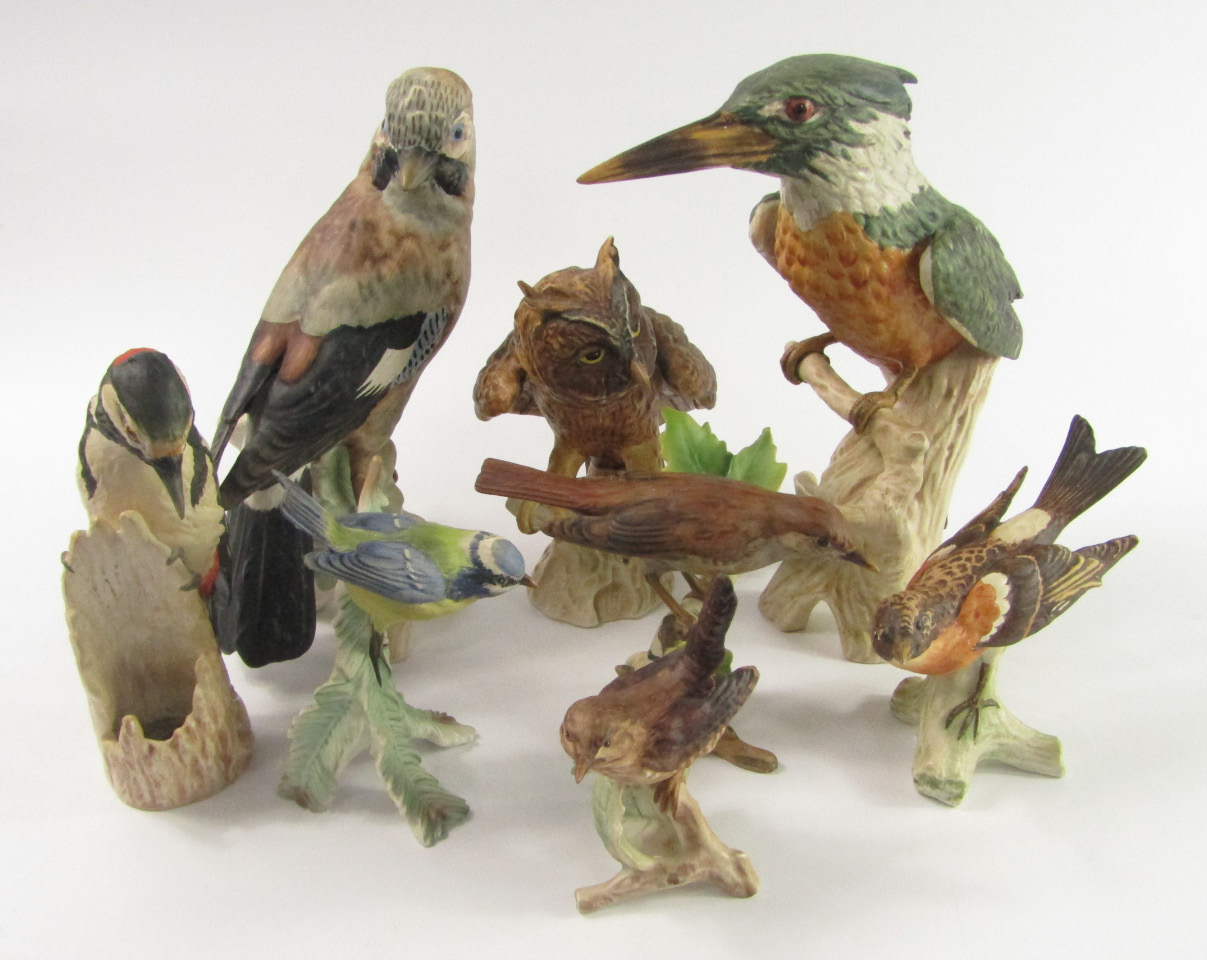 Appraisal: W Goebel bird sculptures comprising Nightingale Wren Kingfisher Brambling Screech