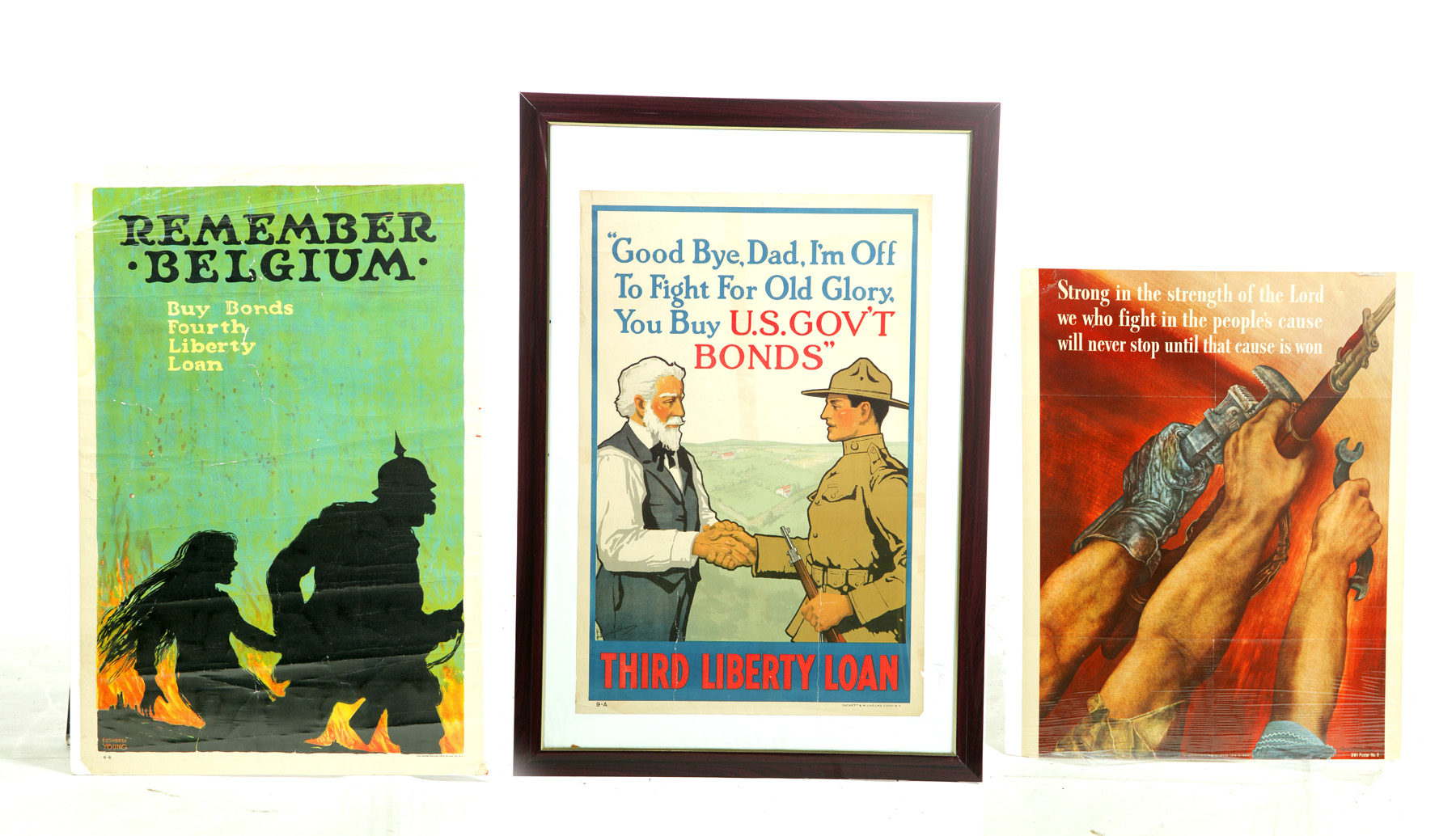 Appraisal: THREE WWII BOND POSTERS American nd quarter- th century Framed