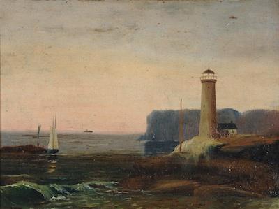 Appraisal: A C Merrill American School th Century Shoreline with lighthouse