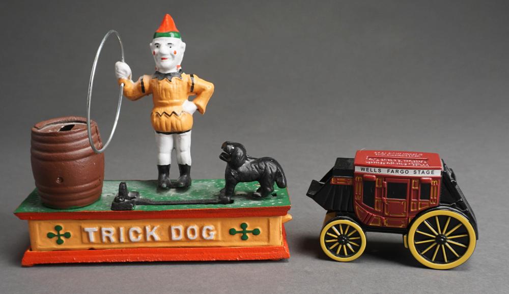 Appraisal: WELLS FARGO STAGECOACH-FORM METAL BANK AND 'TRICK DOG' MECHANICAL BANKWells