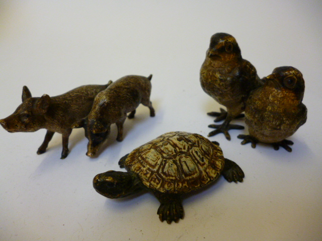 Appraisal: THREE VARIOUS AUSTRIAN COLD PAINTED BRONZE MINIATURES late th century