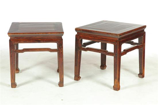 Appraisal: PAIR OF LOW TABLES China th century elm Mortised and