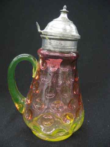 Appraisal: Victorian Amberina Glass Syrup Pitcher coin spot decor '' excellent