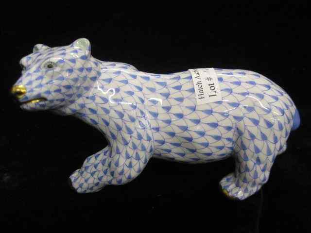 Appraisal: Herend Porcelain ''Fishnet'' Bear Figurine strolling along blue '' tall