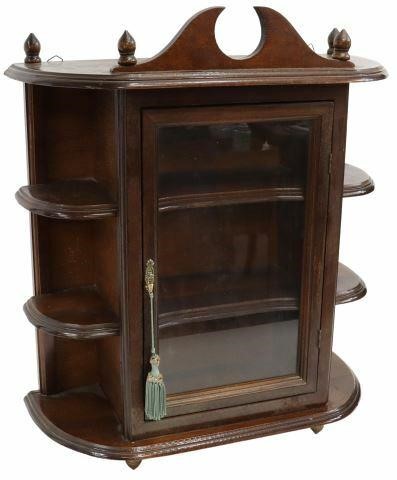 Appraisal: Mahogany wall-mounted display cabinet early th c split pediment turned