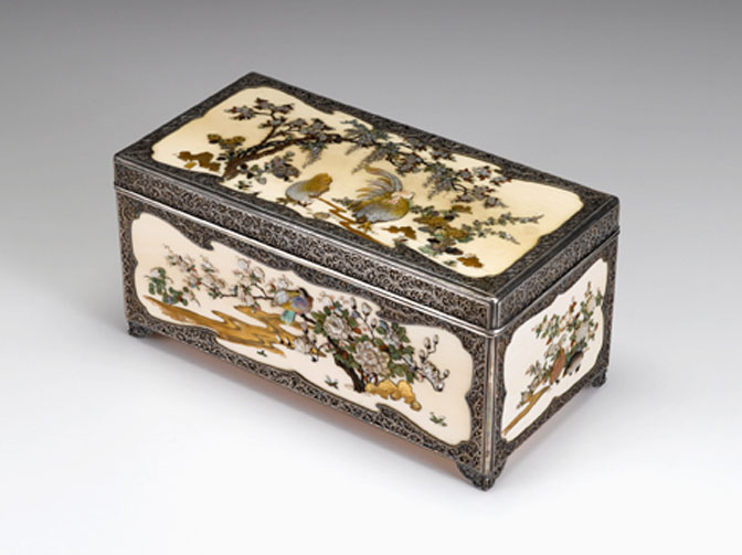 Appraisal: Fine Shibayama and silver filigree mounted box late meiji early