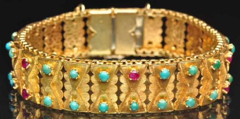 Appraisal: K Y Gold Turquoise Ruby Bracelet Weight grams dwt Condition