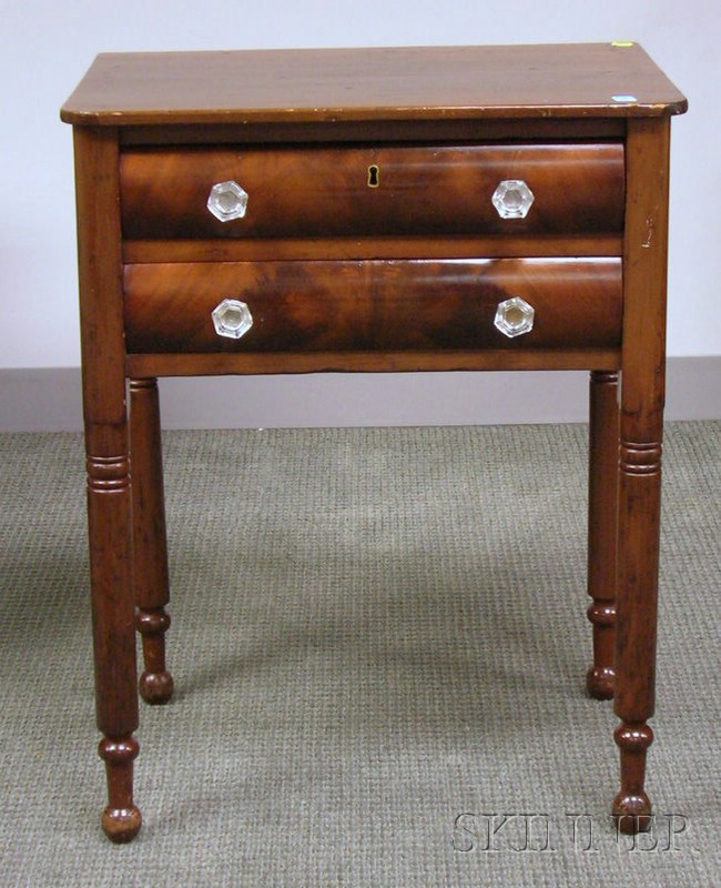 Appraisal: Late Classical Pine and Mahogany Veneer Two-Drawer Work Table