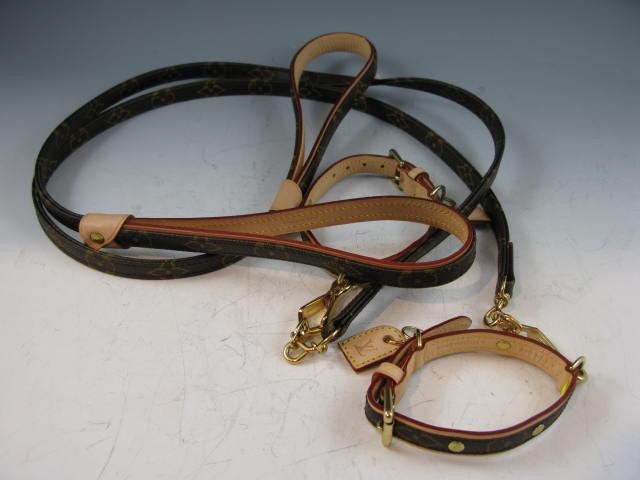 Appraisal: Louis Vuitton Monogram Dog Collars with Leashes two collars for