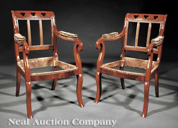 Appraisal: A Pair of American Classical Mahogany Armchairs in the Gothic