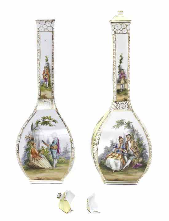 Appraisal: A Pair of Dresden Porcelain Lidded Bottle Vases having squared