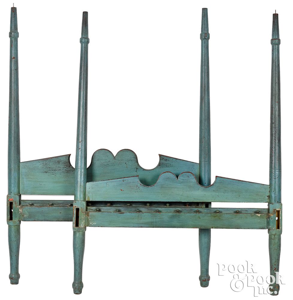 Appraisal: Painted rope bed th c retaining a later blue Painted