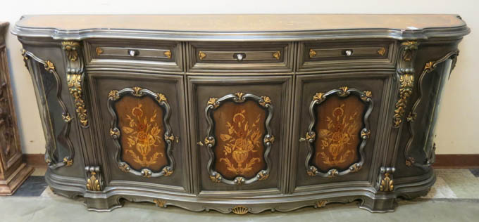 Appraisal: LARGE PROVINCIAL STYLE INLAID AND SILVER-GILT SIDEBOARD WITH MATCHING WALL