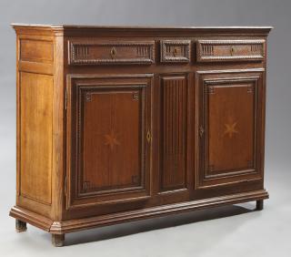 Appraisal: French Provincial Louis XIV Style Inlaid Oak Sideb French Provincial