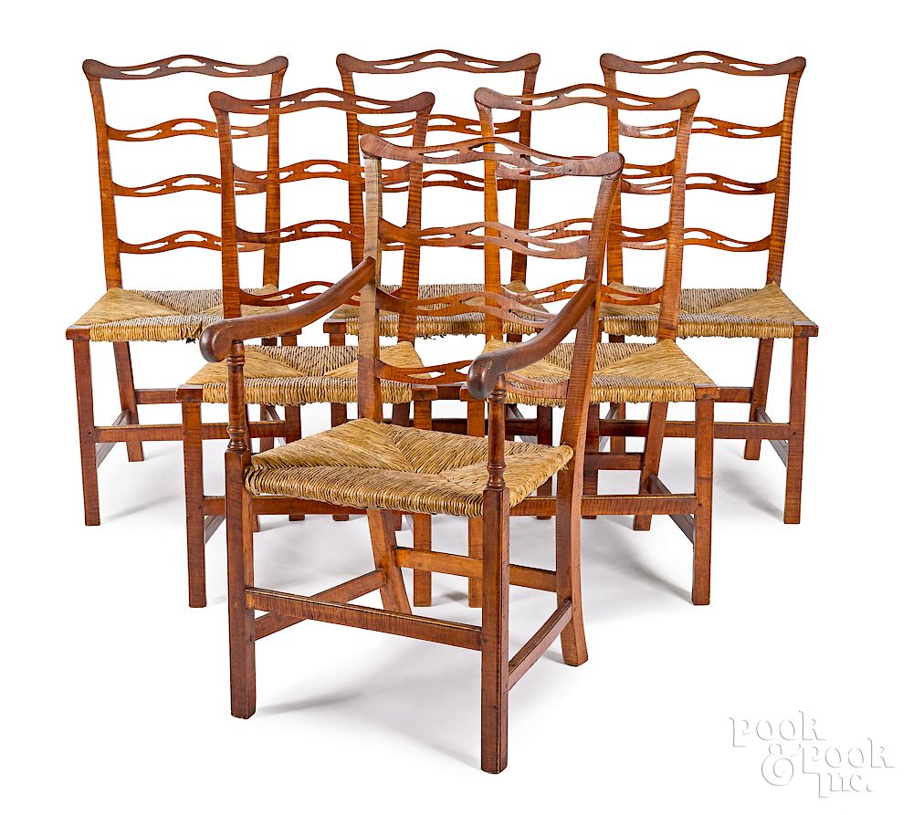 Appraisal: Set of six Chippendale tiger maple chairs Set of six