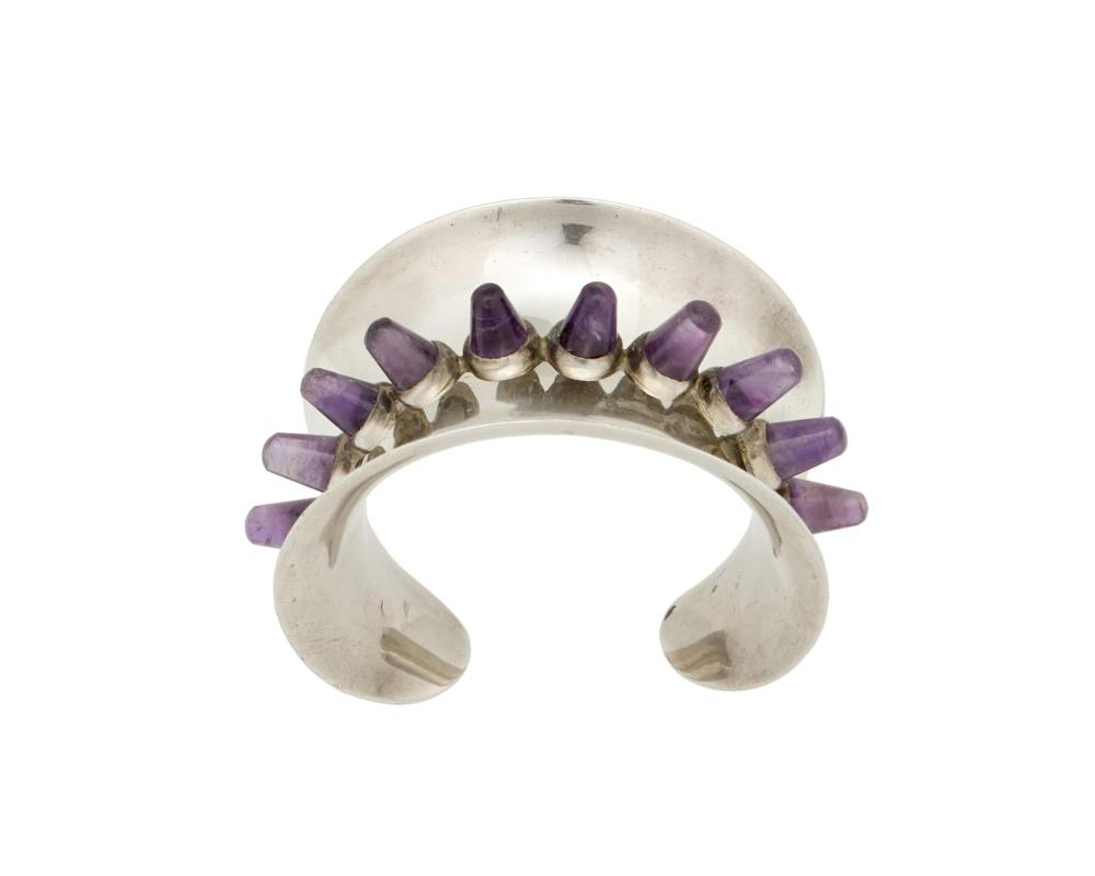 Appraisal: An Antonio Pineda silver and amethyst cuff bracelet Antonio Pineda