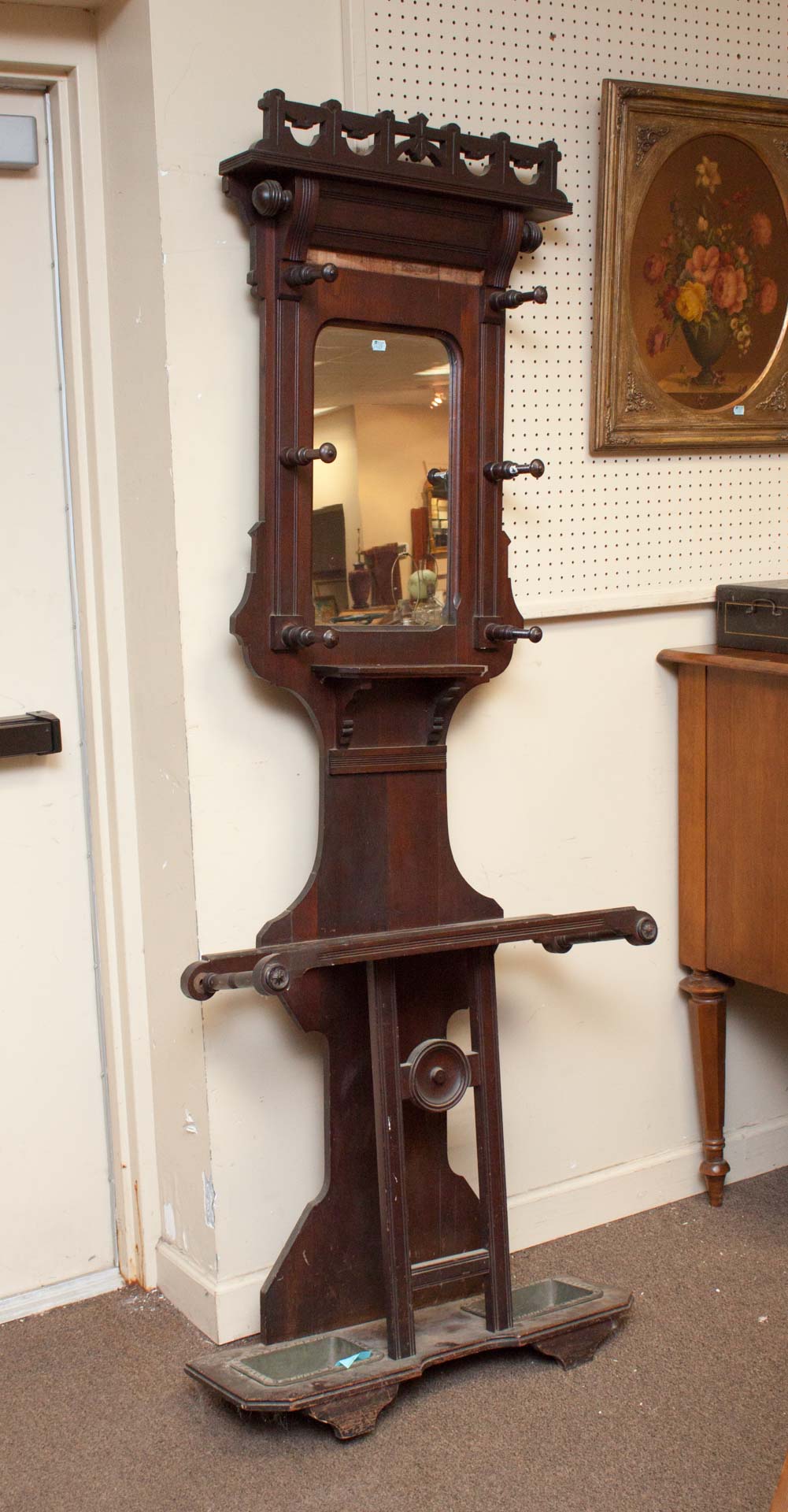 Appraisal: Walnut hall rack missing foot