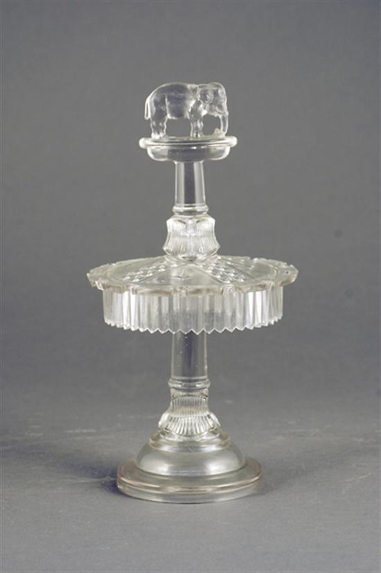 Appraisal: Canton pressed glass spoon holder circa elephant finial on pedestal