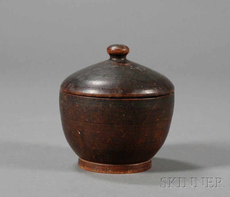 Appraisal: Turned Treen Covered Sugar Bowl America th century old brown-painted