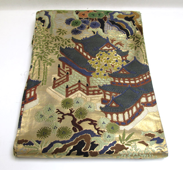 Appraisal: JAPANESE MACHINE EMBROIDERED SILK TEXTILE featuring tea houses in a