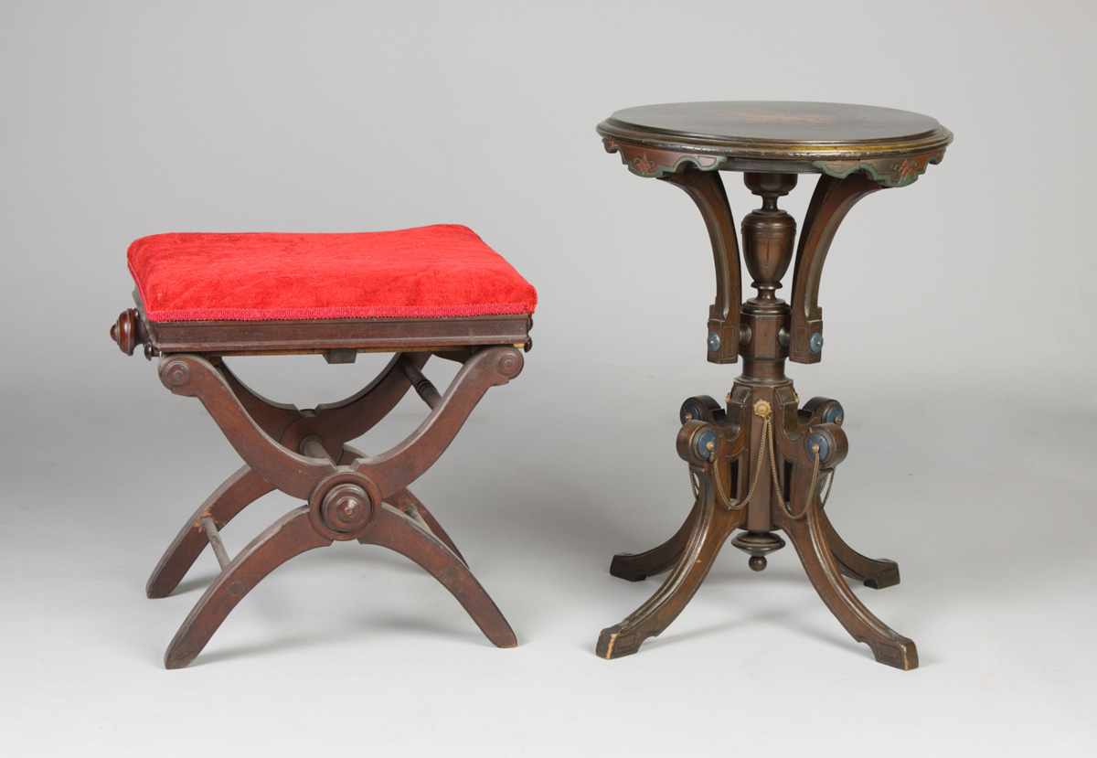 Appraisal: Victorian Stool Stand Lot Victorian Walnut Adjustable Stool Max Ht