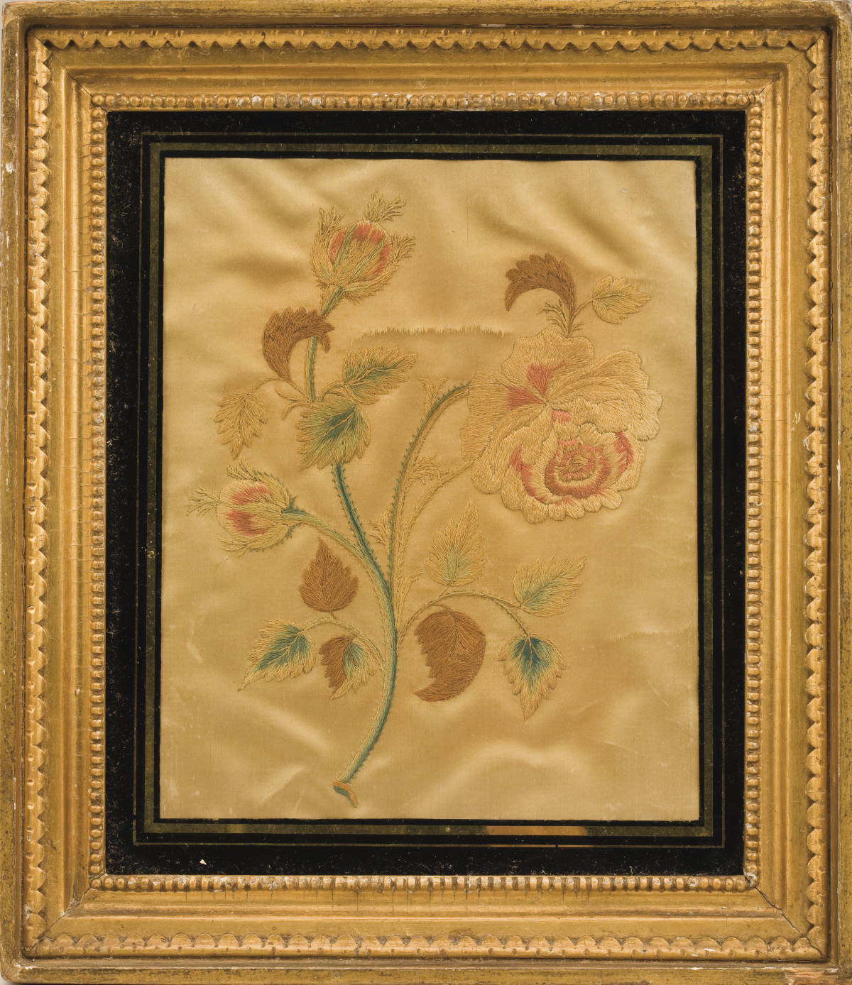 Appraisal: PAIR OF SILK ON SILK FLORAL NEEDLEWORKS POSSIBLY PHILADELPHIA Each