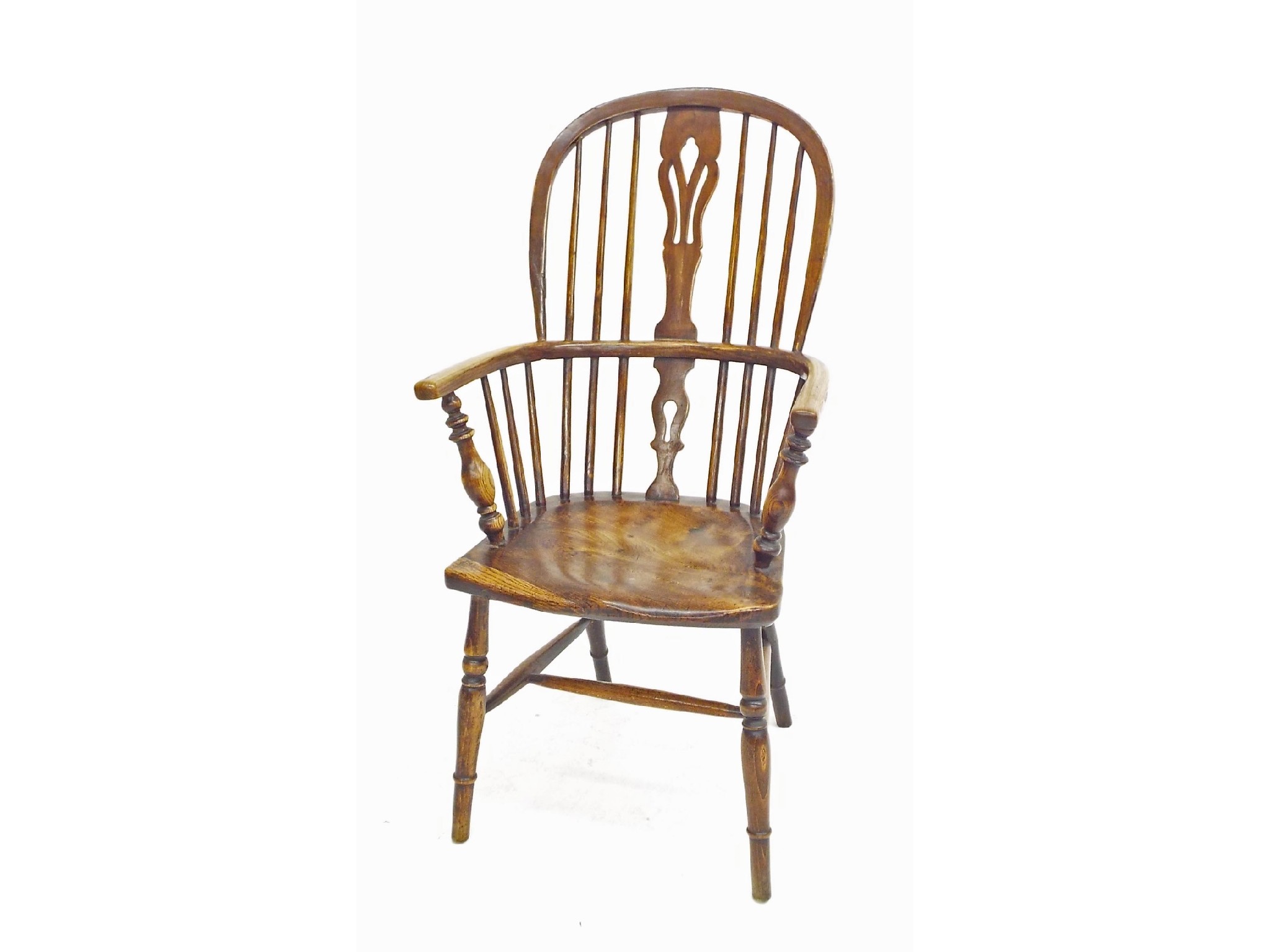 Appraisal: Antique style elm seat farmhouse Windsor carver chair high