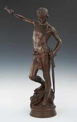 Appraisal: Antonin Mercie French - David and Goliath Bronze sculpture with