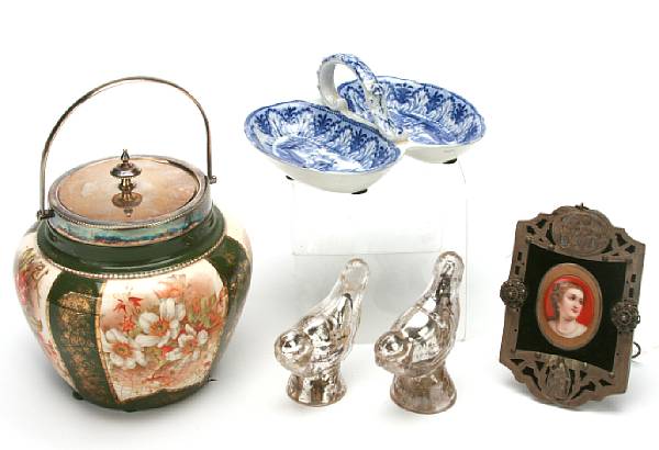 Appraisal: A group of decorative table articles comprising six French enamel