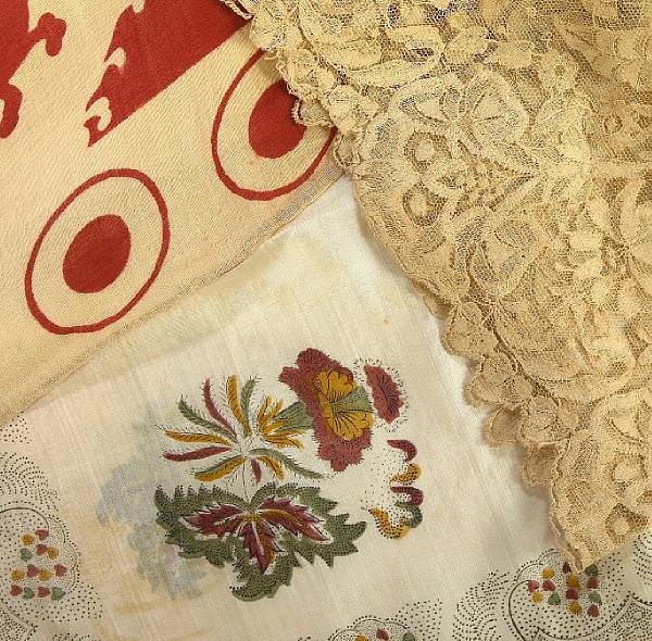 Appraisal: A vintage Veneziano pattern textile together with two silk scarves