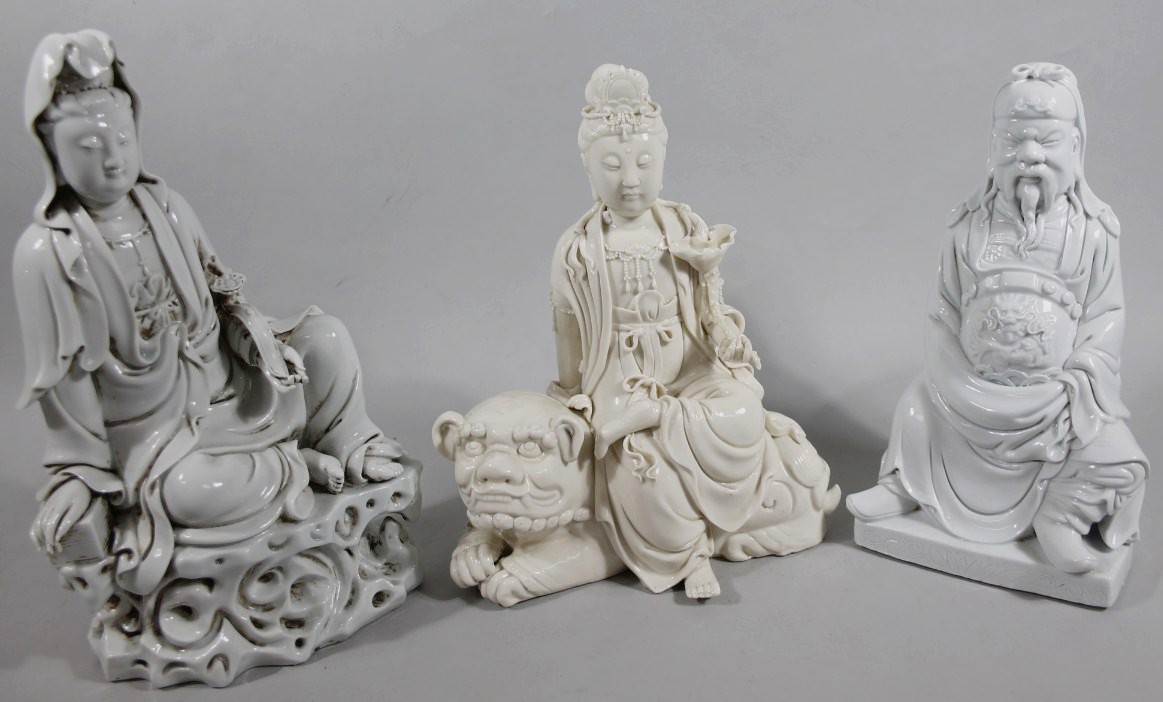 Appraisal: Three various thC Chinese semi porcelain blanc-de-chine figures to include