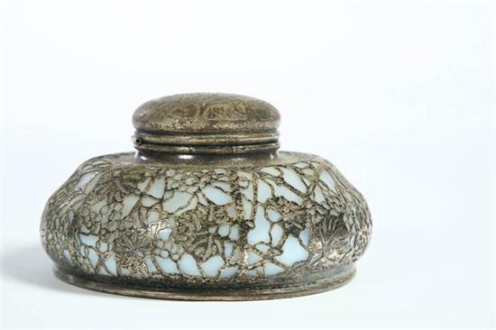 Appraisal: TIFFANY INKWELL Milk glass having silver overlay in the Grapevine