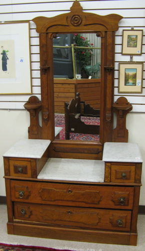 Appraisal: MID-VICTORIAN WALNUT VANITY DRESSER Rococo Revival design American c -