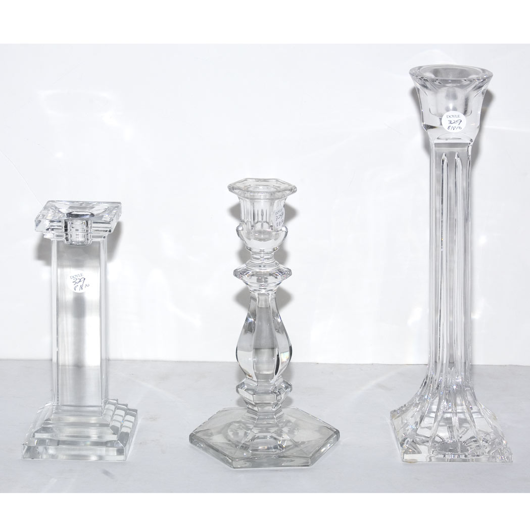 Appraisal: Three Pairs of Glass Candlesticks