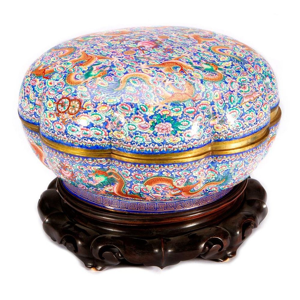 Appraisal: Chinese brass and enamel covered bowl A beautifully detailed and