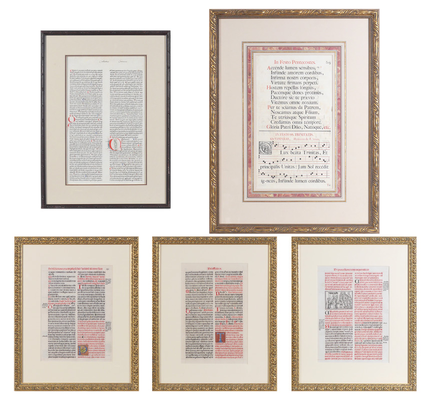 Appraisal: PIECE FRAMED ILLUMINATED BOOK PAGES An assembled collection to include