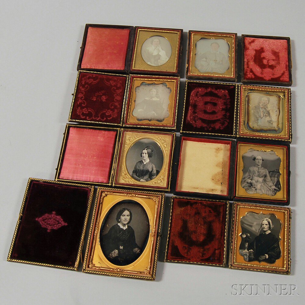 Appraisal: Eight Daguerreotype Portraits of Ladies a quarter-plate portrait of a