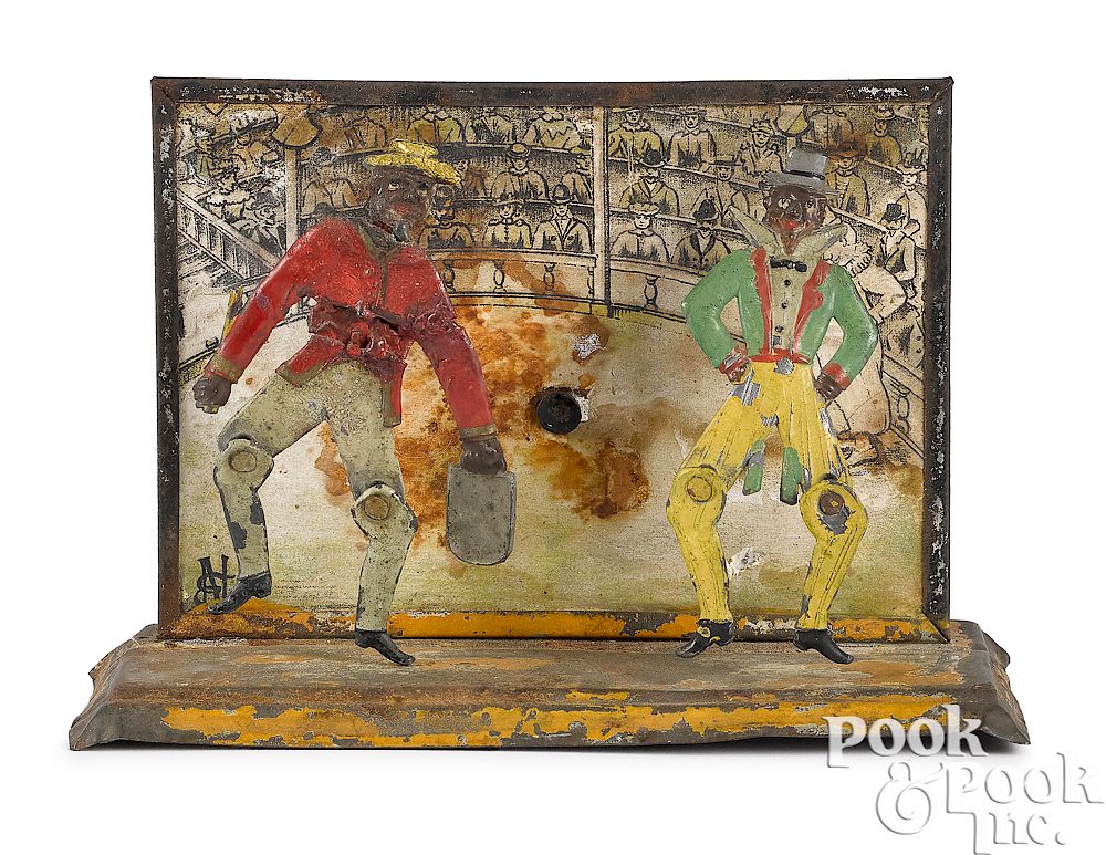 Appraisal: Dancing minstrels steam toy accessory Painted lead and tin dancing