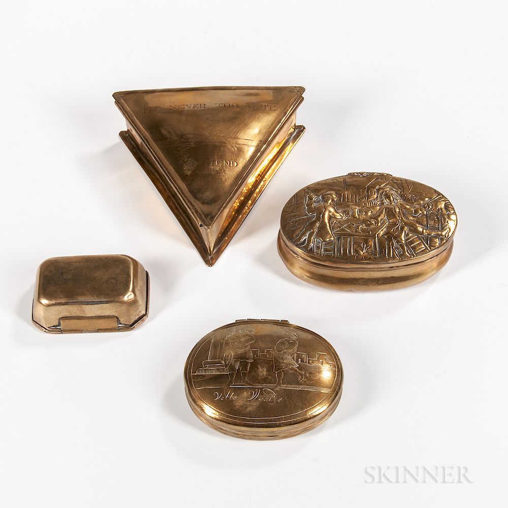 Appraisal: Four Brass Snuffboxes Four Brass Snuffboxes th century an English