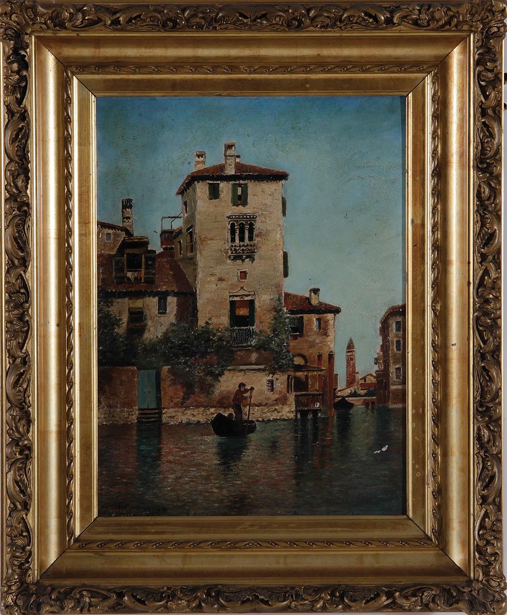 Appraisal: American school th century VENICE CANAL SCENE oil on board