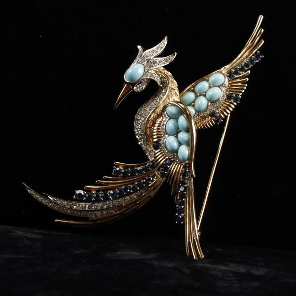 Appraisal: Boucher Gold Tone Figural Phoenix Bird Brooch Pin with turquoise