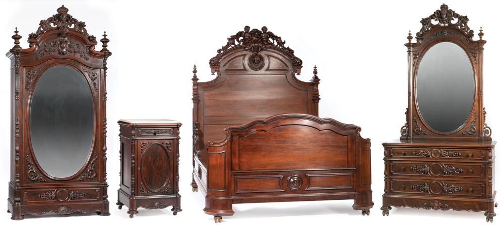 Appraisal: Very Fine American Carved Rosewood Bedroom Suite mid- th c