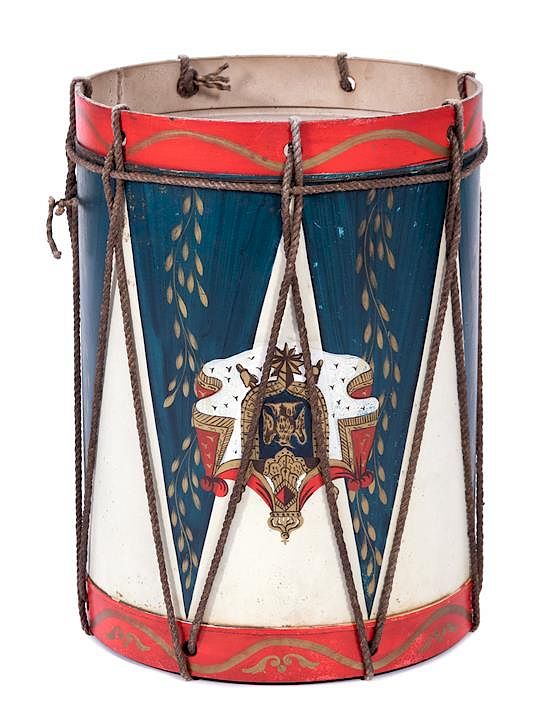 Appraisal: An Italian Tole Painted Ceremonial Drum Height x diameter inches