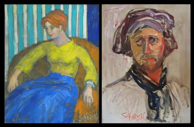 Appraisal: EVA SIKORSKI TWO OILS ON CANVAS California - Red-haired woman