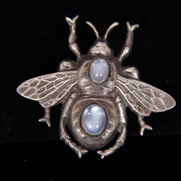 Appraisal: Vintage Sterling Silver Fly Insect Brooch Pin with Moonstone Cabochon