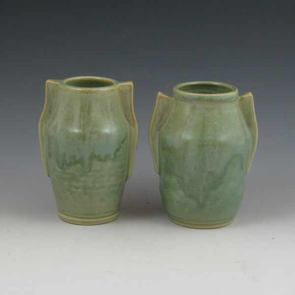 Appraisal: Two Seiz stoneware matte green vases Both marked Seiz with